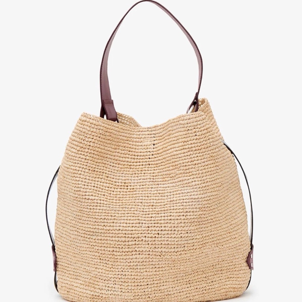 Isabel Marant Bayia Bag Natural Raffia and Midnight Navy Leather NWT - Picture 5 of 13